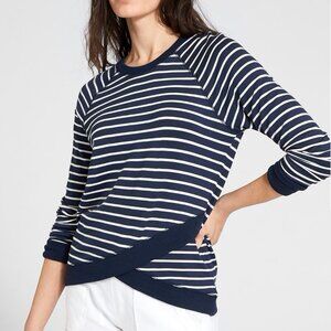 Athleta Navy Striped Criss Cross Sweatshirt Medium Tall MT